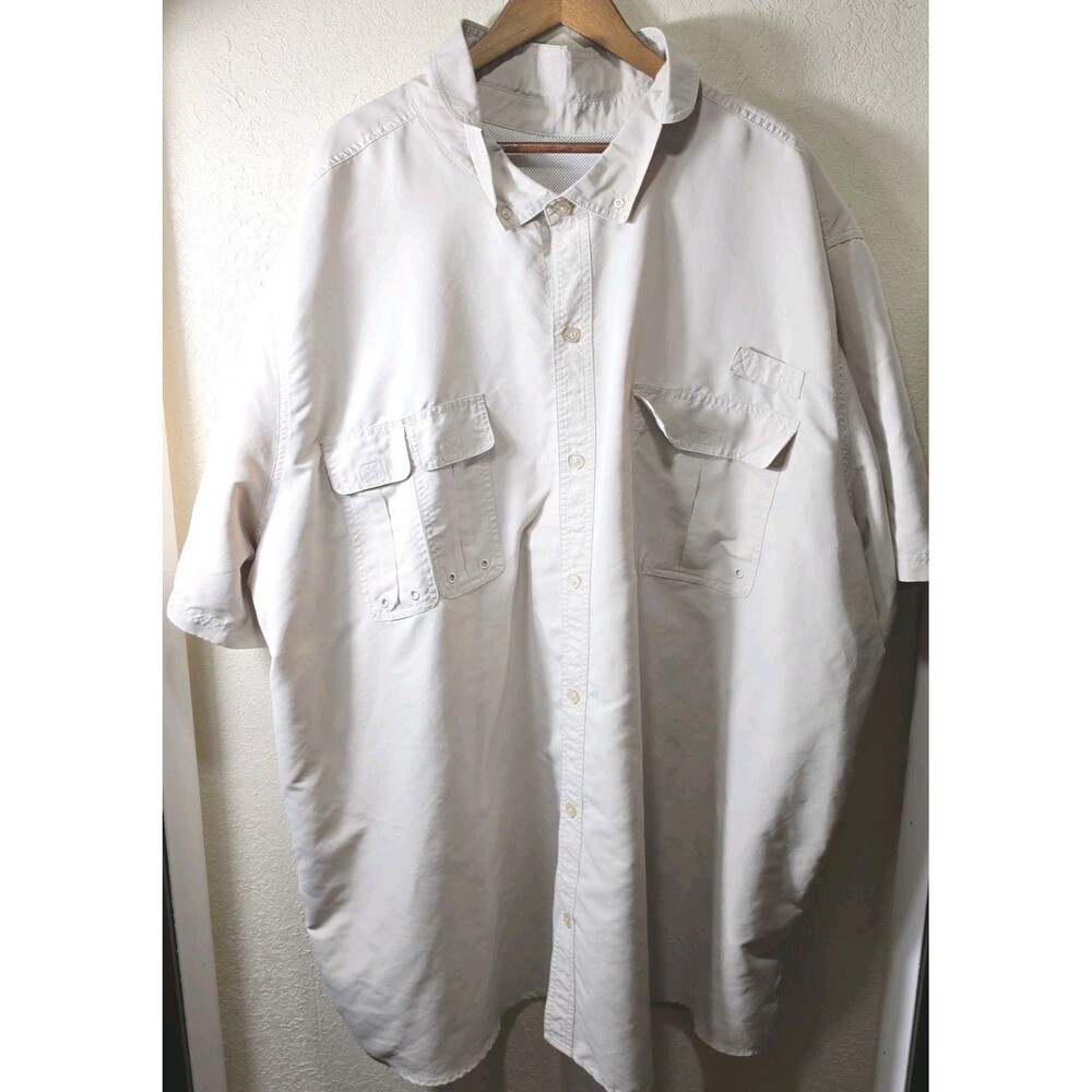 Boulder Creek Men 6XL Tall Beige Short Sleeve Performance Fishing Shirt Fishing